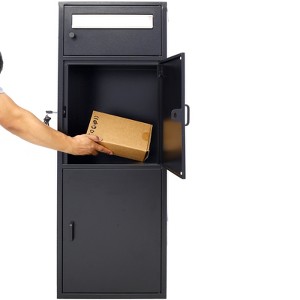 44.5" Heavy-Duty Package Delivery Box - Black Steel Theft-Proof Parcel Drop Safe with Retractable Shelves, Anchor Bolts & Weatherproof Design - 1 of 4