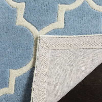 Blue and Ivory Hand-Tufted Wool Runner Rug