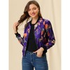 INSPIRE CHIC Women's Stand Collar Floral Prints Zip Up Lightweight Short Jacket - 3 of 4