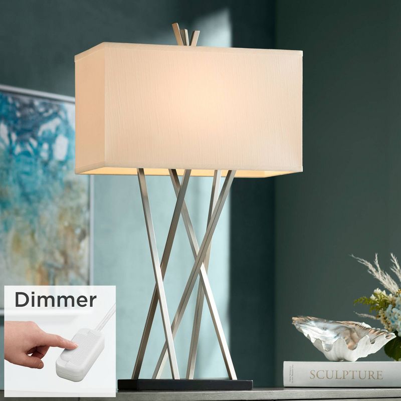 Possini Euro Design Asymmetry Modern Table Lamp 30" Tall Brushed Nickel Metal with Table Top Dimmer White Linen Shade for Bedroom Living Room Bedside, 2 of 8