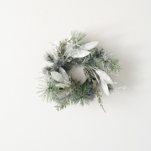 17h Sullivans Frosted Snow Pine Christmas Mini Wreath, Green : Target