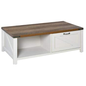 HOMCOM Farmhouse Coffee Table with Storage and Drawer, White