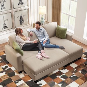 Reversible Sectional Couch with Storage Ottoman L-Shaped Sofa,Sectional Sofa with Chaise,Nailheaded Textured Fabric 3 pieces Sofa Set - 1 of 4