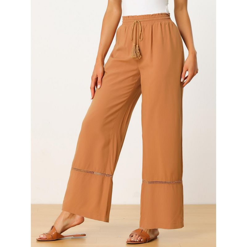 Allegra K Women's Casual Loose High Waist Drawstring Wide Leg Palazzo Pants with Pockets, 2 of 6
