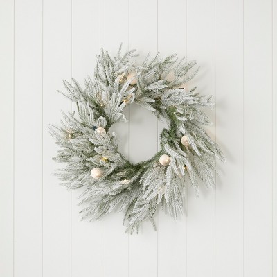 24-Inch Frosted Artificial Christmas Wreath with LED Lights
