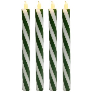 Northlight Candy Cane Striped Flickering Tapered Flameless Christmas Candles - 9.5" - Green and White - Set of 4 - 1 of 4