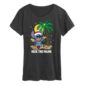 Women's - Lilo and Stitch - Deck the Palms Christmas Short Sleeve Graphic T-Shirt - 1 of 4
