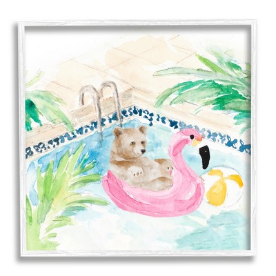Stupell Industries Bear Floating Summer Pool Lounging Framed Giclee Art