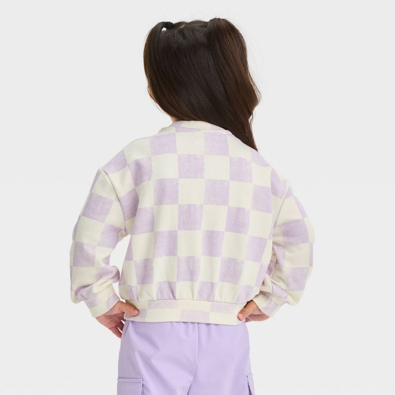 Grayson Mini Toddler Girls' Oversized French Terry Checkered Crewneck Sweatshirt - Purple, 2 of 9