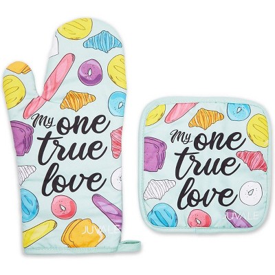 Juvale 2 Piece Pastry Oven Mitt and Pot Holder Baking Set, Heat Resistant for Kitchen