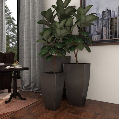 Set of 3 Dark Gray Metal Indoor/Outdoor Planters