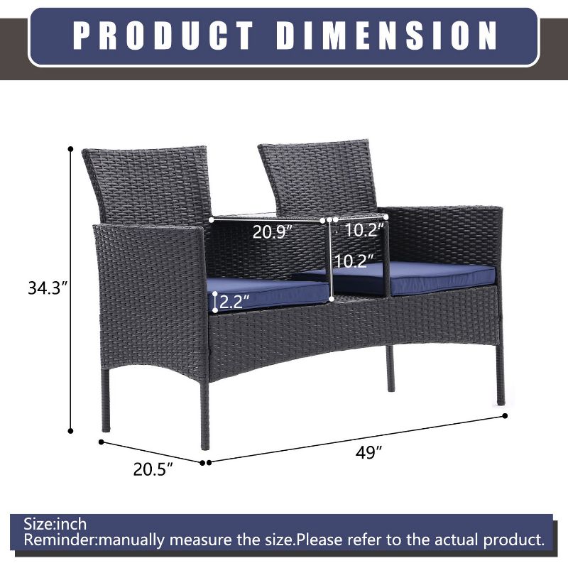 Isabel All Weather PE Rattan Patio Loveseat Set, Outdoor Furniture with Built-in Coffee Table - The Pop Home, 3 of 7
