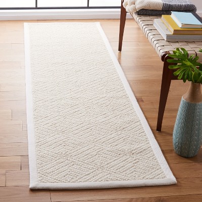 Ivory Geometric Flat Woven Wool Runner Rug, 2' x 12'