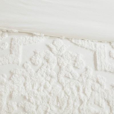 Viola White King Cotton Chenille Damask Comforter Set