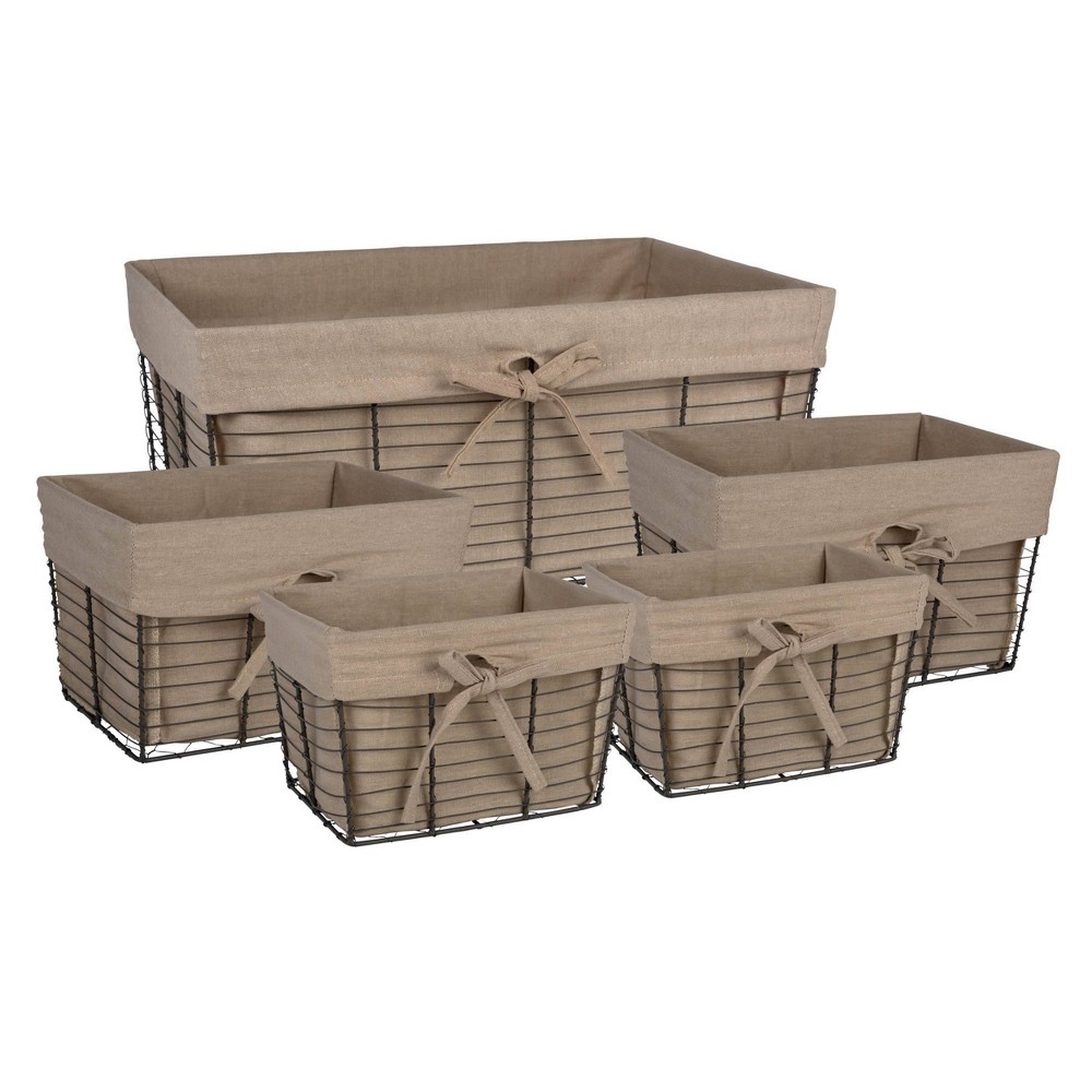 Photos - Other interior and decor Design Imports Set of 5 Vintage Gray Wire Liner Baskets Taupe