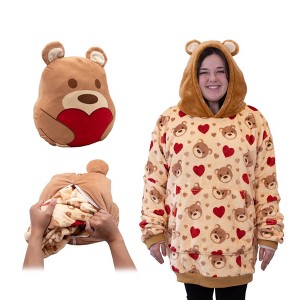 Plushible Teddy Hearts Snugible Blanket Hoodie & Pillow - 1 of 4