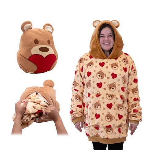 Plushible Teddy Hearts Snugible Blanket Hoodie & Pillow - image 1 of 4