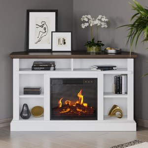 Corner Tv Stand With Electric Fireplace Fits 55 inch Tvs Console With Storage Cabinet Remote Adjustable Heat And Led Flames By Northwest white Target
