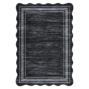 Modern Solid Scalloped Area Rug Machine Washable Rug  with Non-Slip Backing  Low Pile Stain Resistant Floor Cover for Living Room Bedroom Office - 1 of 4