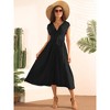 Seta T Women's Casual Sleeveless Wrap V Neck Flowy Ruffle Pleated Midi Dress with Belt - 2 of 4