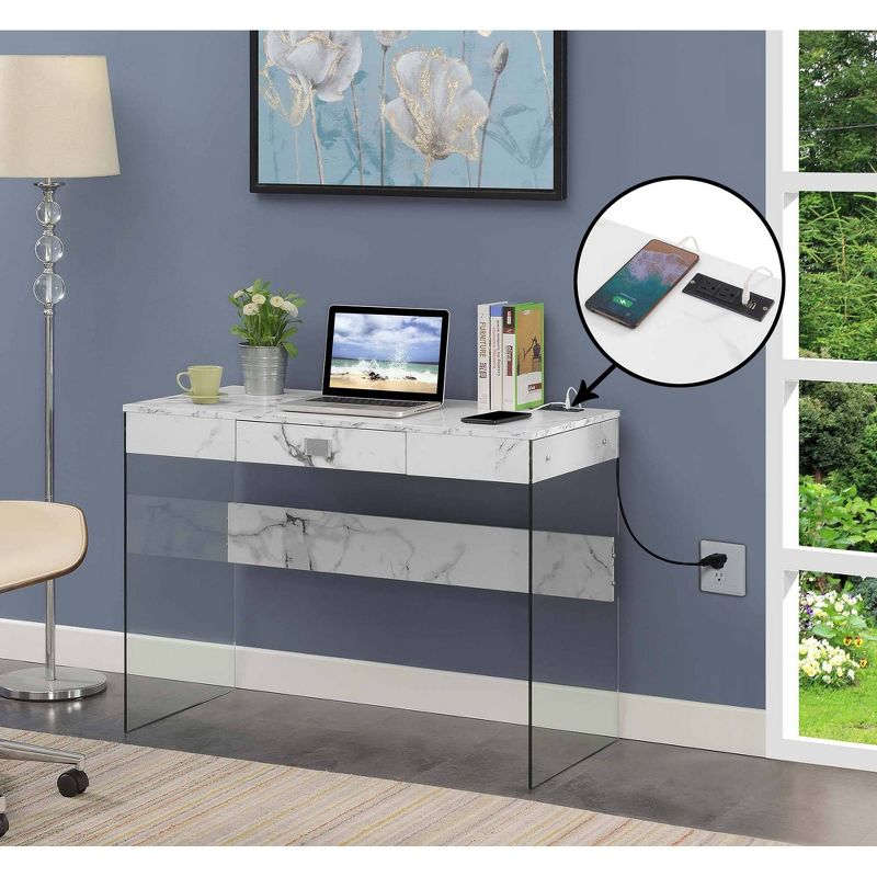 42" SoHo Glass Desk with Charging Station - Breighton Home, 3 of 8