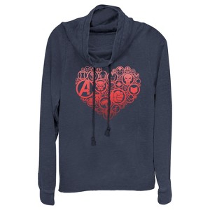 Juniors Womens Marvel Valentine's Day Hero Icon Heart Cowl Neck Sweatshirt - 1 of 3