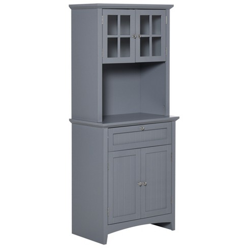 HOMCOM 63.5 Kitchen Buffet with Hutch, Pantry Storage Cabinet with 4 Shelves, Drawers, Framed Glass Doors - Grey