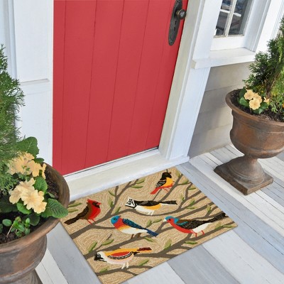 Handmade Tufted Round Birds Multi-Colored Synthetic Rug