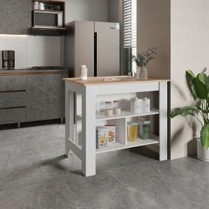Kitchen Island with Three Shelves and Four Legs - 1 of 4