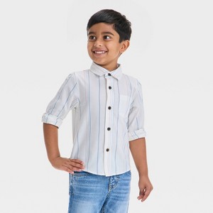 Toddler Boys' Long Sleeve Vertical Striped Woven T-Shirt - Cat & Jack™ Almond - 1 of 3