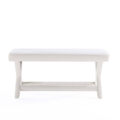 Abigail Cream Velvet Upholstered Double Ottoman with X-Crossed Legs