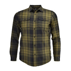 Burnside Men's Modern Fit Army Green Plaid Flannel Shirt - 1 of 3