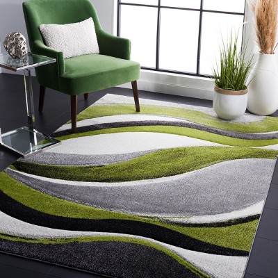 Grey and Green Abstract Synthetic 8' x 10' Area Rug