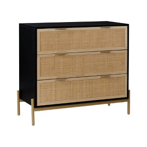 Nathan James Andrew 3 Drawer Rattan Dresser Black/Light Oak - 1 of 4