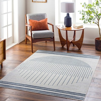 Elk Falls Blue and Beige Stripe Washable Synthetic Area Rug 2'3" x 3'9"