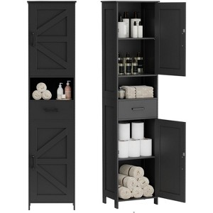 Dcolora 67" H Tall Bathroom Storage Cabinet with 2 Barn Doors and 1 Drawer, Narrow Storage Unit, Adjustable Shelves, Floor Cabinet for Bathroom - 1 of 4