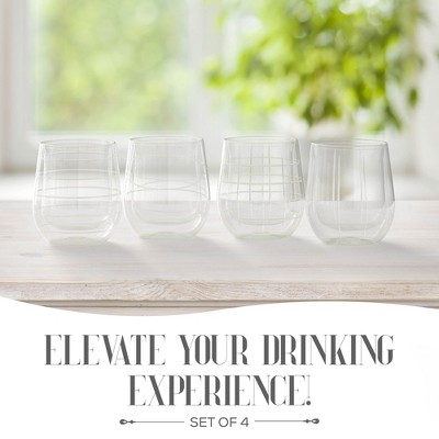 Fifth Avenue Clear Etched Double Wall 9 oz Water Glasses Set
