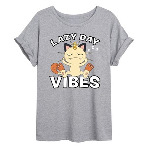 Women's - Pokémon - Lazy Day Vibes Meowth Oversized Graphic T-Shirt - 1 of 4