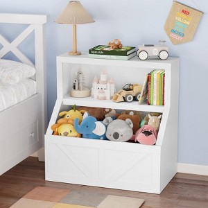 Kids Bookshelf & Toy Organizer with Cubby - Wood Large Cubbies Storage for Playroom,Nursery,Bedroom - 1 of 4