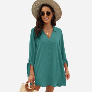 Women's Tie Cuff Button-Front Cover-Up Dress - Cupshe - 1 of 4