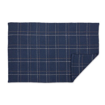 Handmade Blue Cotton Reversible Plaid Area Rug Set
