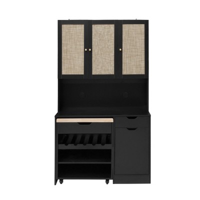 TiramisuBest 71" Freestanding Kitchen Pantry Hutch w/ Microwave Countertop, 6 Doors, 1 Drawer & Adjustable Shelves (Black)