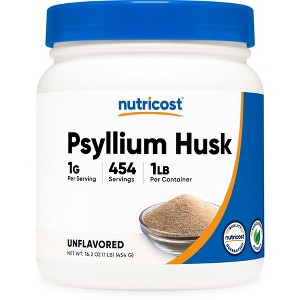 Nutricost Psyllium Husk Powder (1 LB) Unflavored - 1g per Serving, Gluten Free and GMO-Free, 454 Servings - 1 of 4