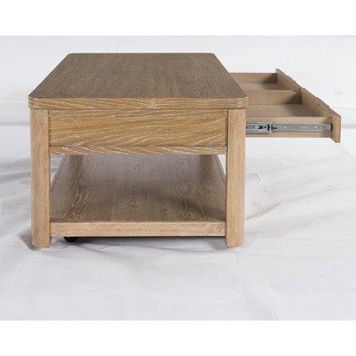 Light Brown Rectangular Wood Coffee Table with Storage