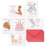 Best Paper Greetings 48 Pack Cute Animal Pun Valentine's Day Cards with Envelopes, 6 Funny Designs, 4 x 6 In