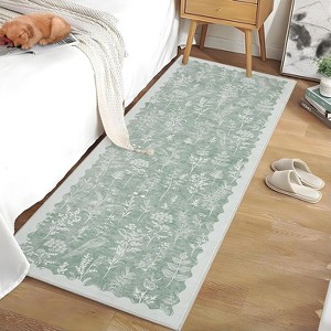 Acekool 2x6 Green Botanical Rug - Modern Plant & Bird Print Low Pile Washable Non-Slip Rug for Living Room, Bedroom, Bathroom - 1 of 4
