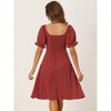 Allegra K Women's Summer Drawstring Sweetheart Neck Puff Sleeve A-Line Midi Dress - 3 of 4