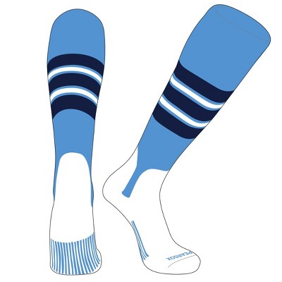 PEAR SOX OTC Baseball Softball Stirrup Socks (E, 5in) Sky Blue, Navy, White