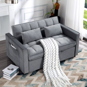 DOMETOUR 55 Inch Pull-out Sleeper Upholstered Sofa Bed with Two Pillows, Futon Convertible Sofa Bed Velvet Loveseat for Living Room Bedroom - 1 of 4