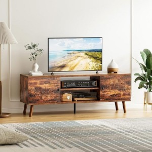 Chic Crate - 55"-60" Modern Media Console - 2 Soft-Close Cabinets & Open Storage - Living Room TV Stand - Walnut Brown - 1 of 4